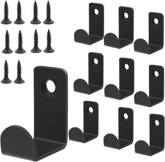 Set di 10 ganci da parete - Ganci - Gancio da parete - Gancio metallico - Gancio multifunzionale - Gancio con un gancio - Nero - Inox