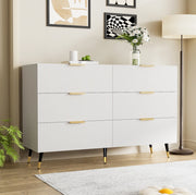 Credenza moderna bianca 120 cm con 6 cassetti; in truciolare; con dettagli oro
