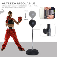 Punching Ball Sacco Boxe da Terra Altezza Regolabile 126-144 cm con Guantoni Nero