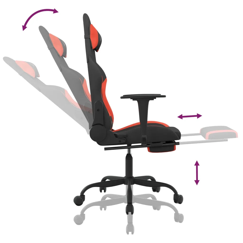 Sedia da Gaming | Sedia da e-sports con Poggiapiedi Rosso e Nero in Tessuto