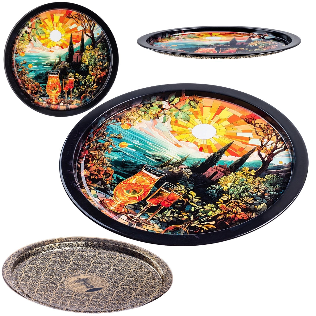 Vassoio decorativo rotondo in metallo KADAX, grande vassoio da cocktail da 32,5 cm