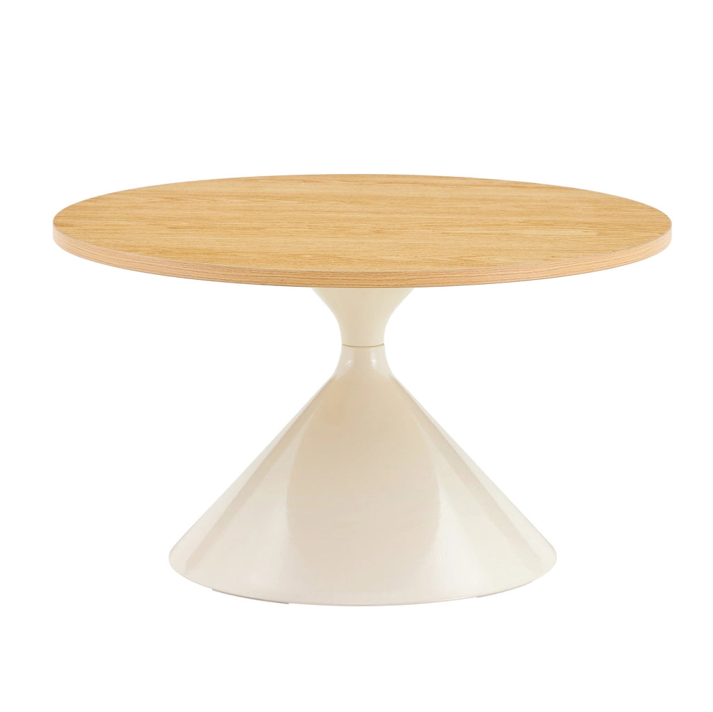 Set di 2 tavolini da caffè ?70x40 cm e ?50x50 cm; impilabili; in melamina e acciaio; naturale