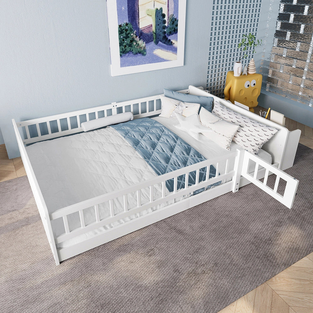 Letto bambino-Xylo-140x200 cm-legno, contenitore aperto, ripiani, struttura apribile, bianco