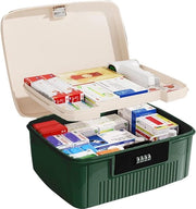 Cassa di pronto soccorso 20 x 25 x 10 cm portatile con chiusura a doppia imbottitura - organizzatore di farmaci e contenitore di archiviazione - verde
