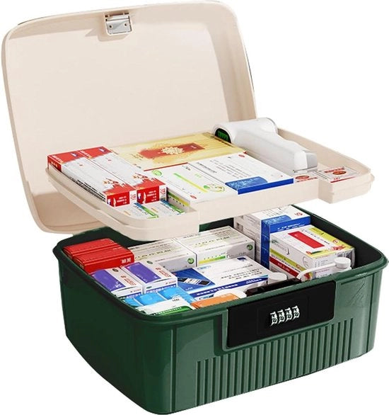 Cassa di pronto soccorso 20 x 25 x 10 cm portatile con chiusura a doppia imbottitura - organizzatore di farmaci e contenitore di archiviazione - verde