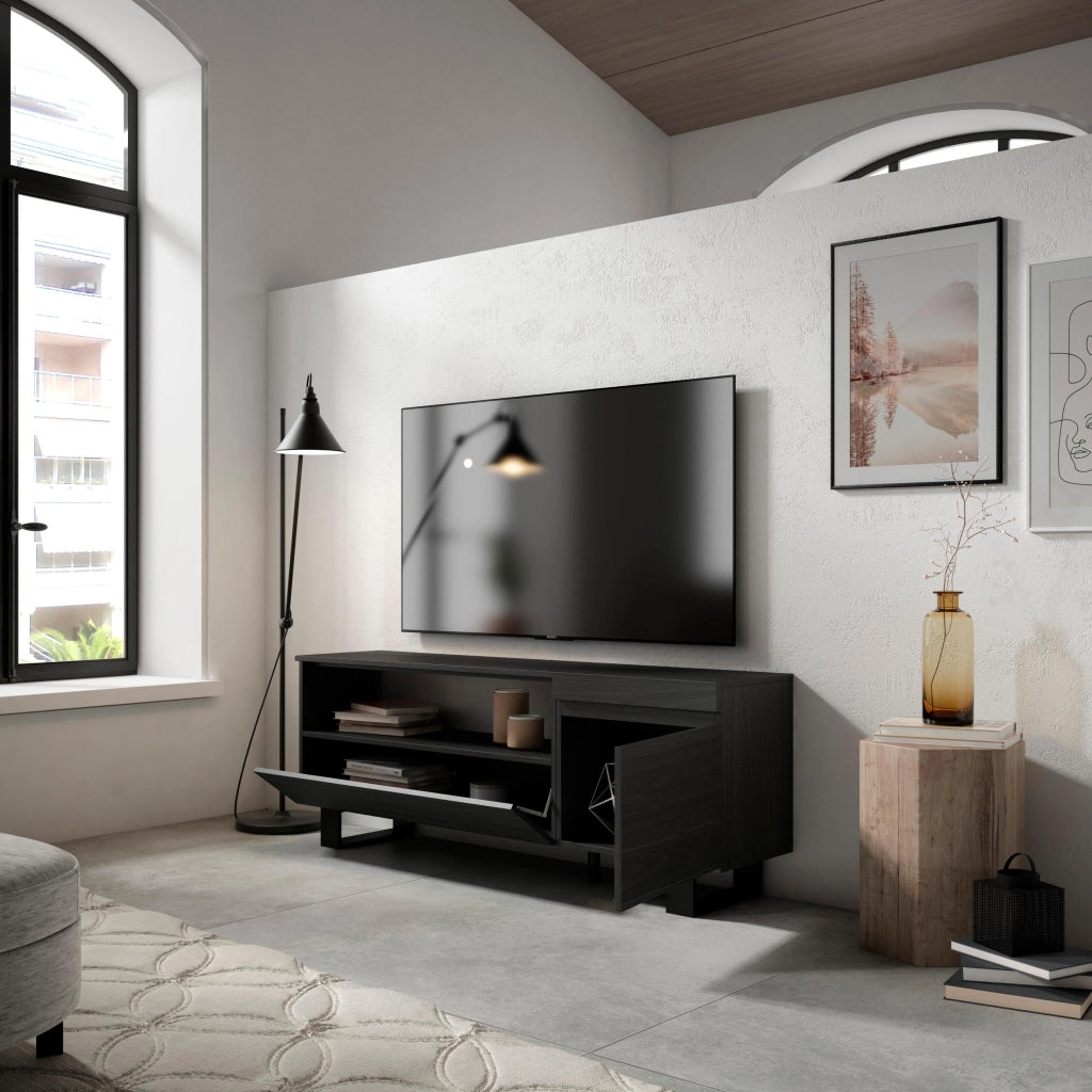 Mobile TV Soggiorno, 150x35x57cm, Per TV fino a 65", Design industriale, Nero RF2476