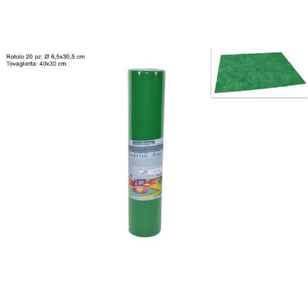 Trade Shop - Set 20 Pz Tovagliette Tovaglie A Strappo Runner Tnt Rullo 30x40cm Verde Foresta -