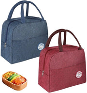 Set da 2 pezzi di piccola valigetta termica 7L, con rivestimento in pellicola, a isolamento termico, con colori blu e rosso, valigetta termica portatile, piccola valigetta pieghevole per picnic, scuola, ufficio, viaggi.