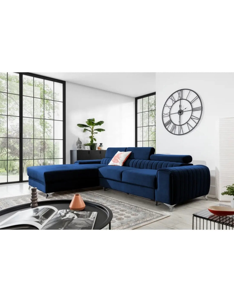 Divano ad angolo sinistro Blu scuro convertibile 3 posti JAYSON letto aggiuntivo