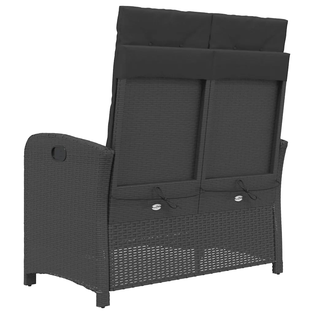 Panchina Reclinabile da Giardino | Panca da Giardino con Cuscini Nera in Polyrattan