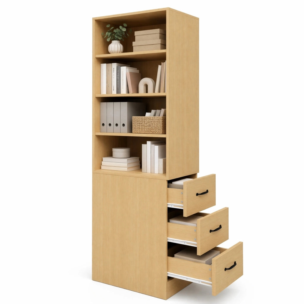 Libreria con 3 cassetti e ripiani regolabili in truciolare rovere 60×38×180 cm