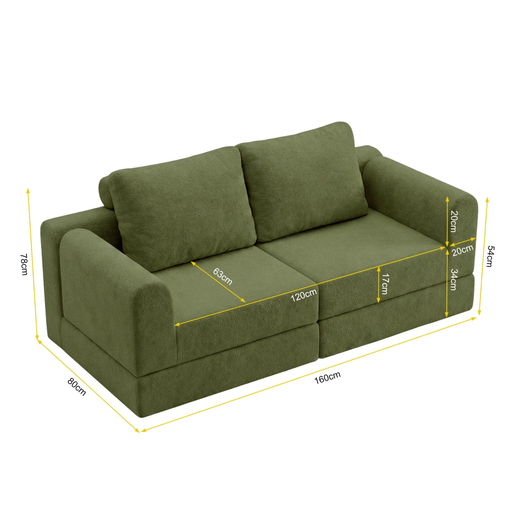 DIVANO LETTO Pieghevole Convertibile in Flanella Verde per Piccoli Spazi