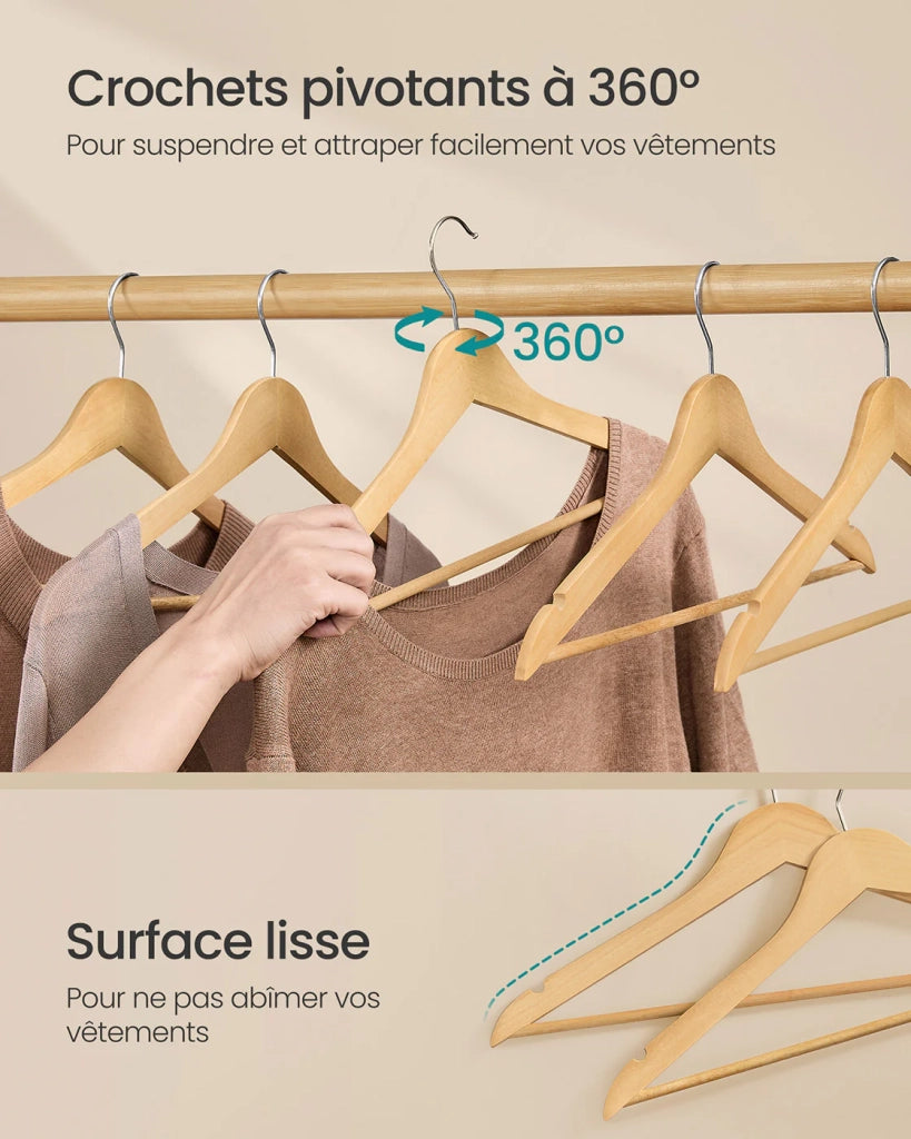 Grucce in legno set da 30 sottili con tacche grucce per pantaloni gancio girevole a 360° legno di betulla per canotte giacche marrone 12_0005059