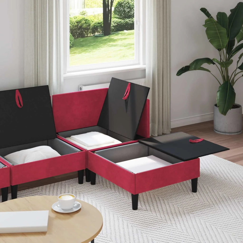 Set di mobili per il soggiorno 4 pcs Rosso Vino Velluto