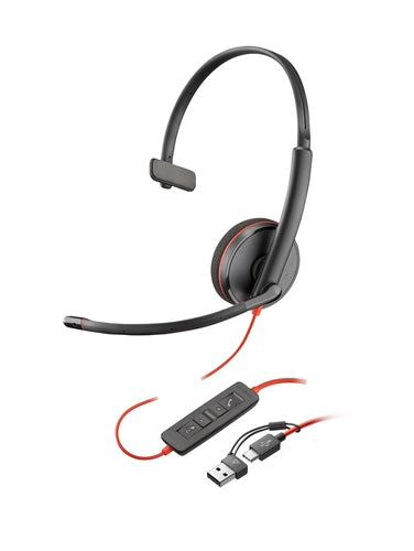 HP Poly Cuffie stereo Poly Blackwire 3220 con connettore USB-C + adattatore USB-C/A