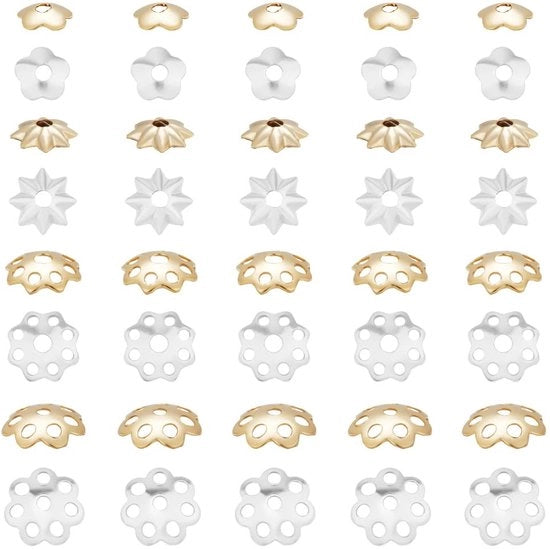 Collana a fiori in oro 14K - Fiori per gioielli - 160 pezzi - Regolatore di distanza in metallo per collane - Adatto per orecchini e bracciali DIY