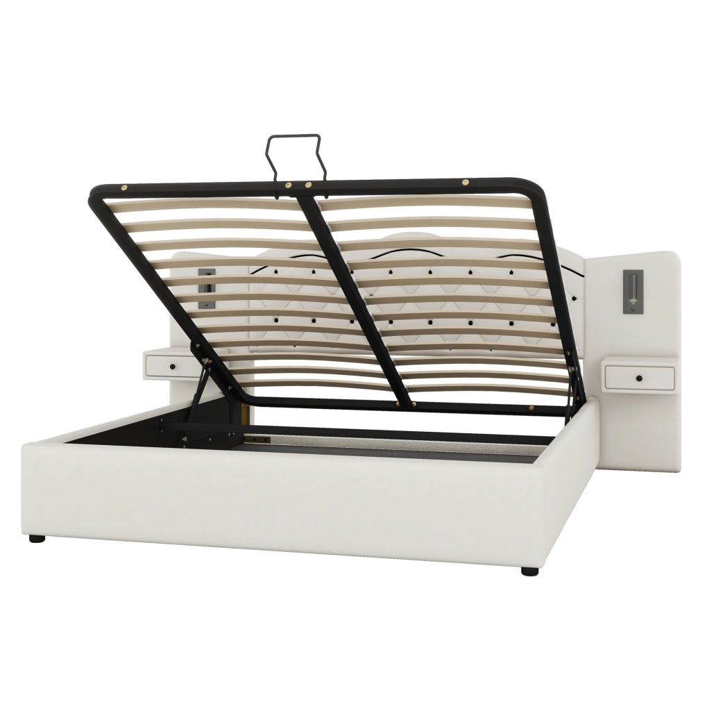 Letto imbottito 180x200 cm con testiera integrata e contenitore