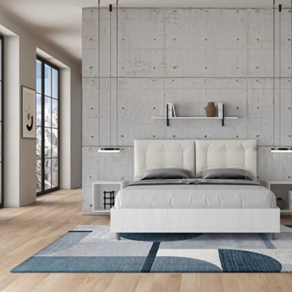 Letto matrimoniale con rete 160x190 bianco frassino cuscini similpelle bianco Egos Annalisa