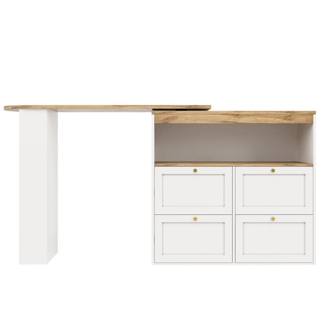 Tavolo Girevole 360¡ã con 4 Cassetti e Ripiani ¨C MINIMAL ¨C Bianco, 105x39x102 cm