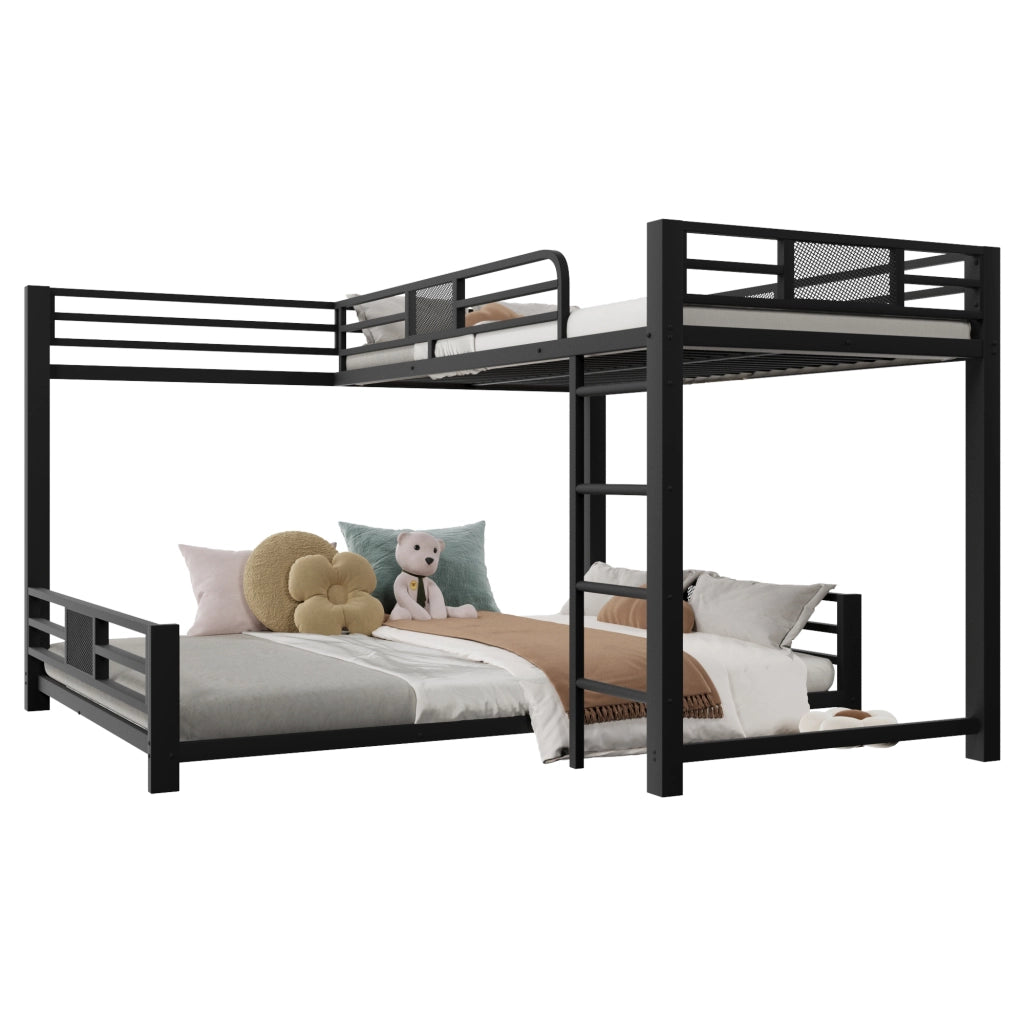 Letto a Castello 90x200 e 140x200. con Sponde di Protezione in Metallo Nero