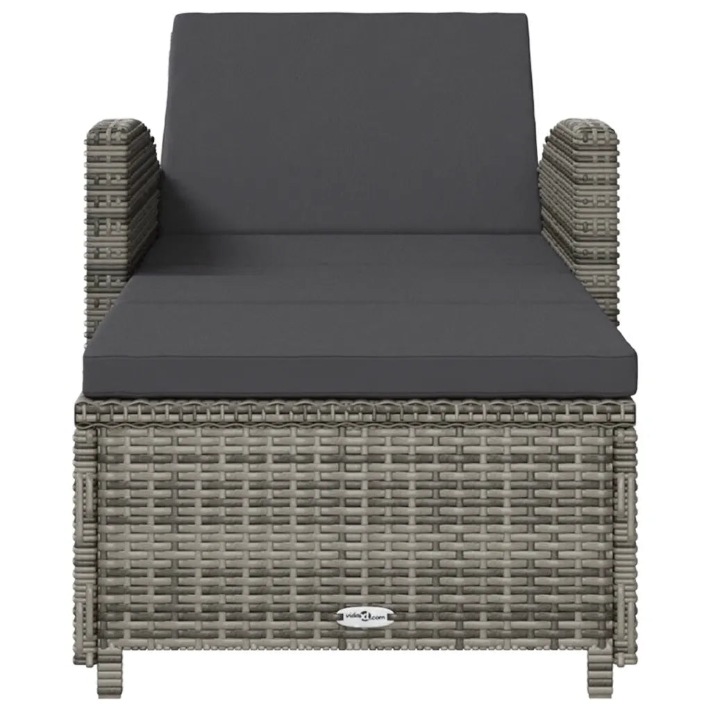 Lettino Prendisole | Sdraio da giardino | Lettino da sole con Cuscino Grigio Scuro Polyrattan Grigio