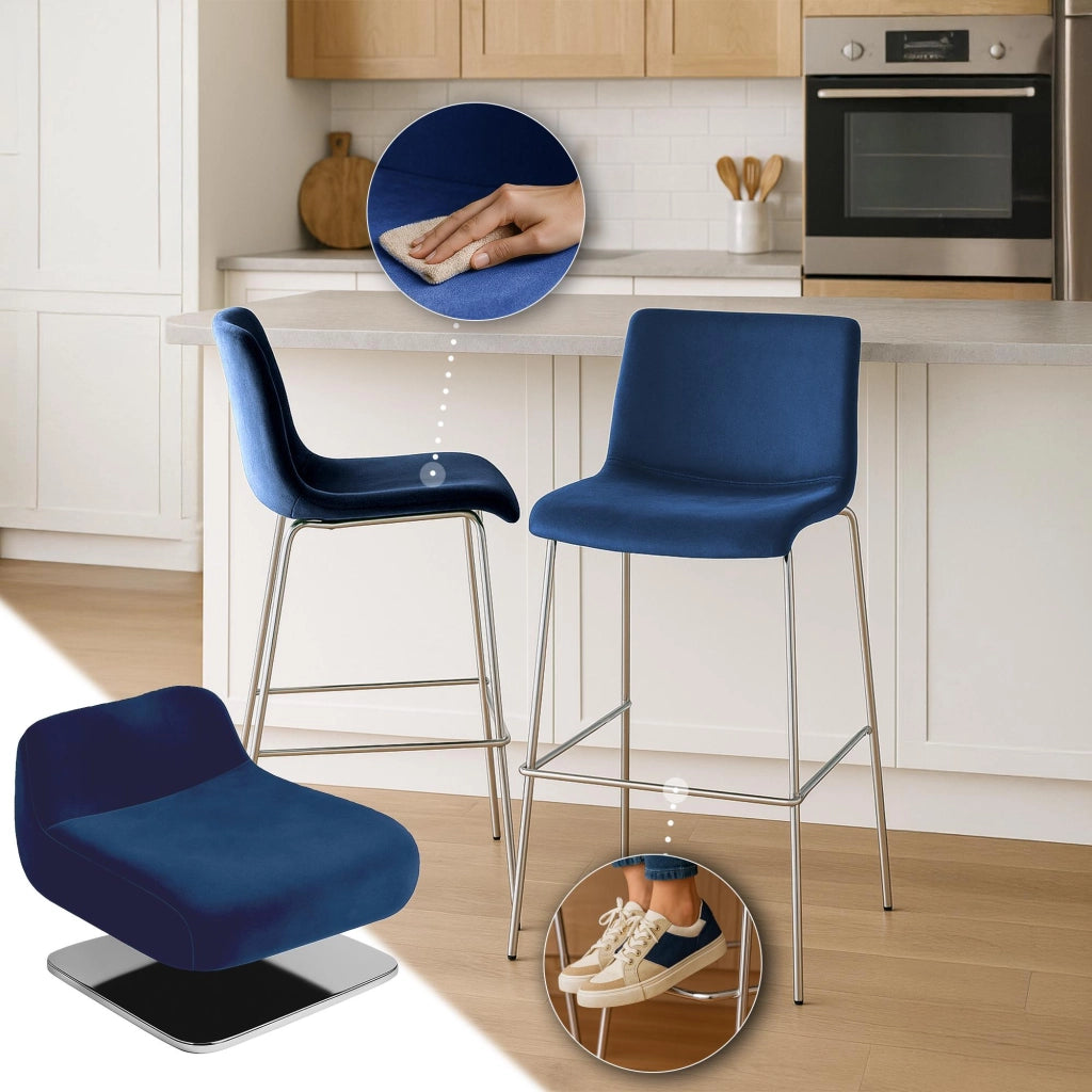 Sgabello Hover Velluto Base a Quattro Gambe Cromata blu