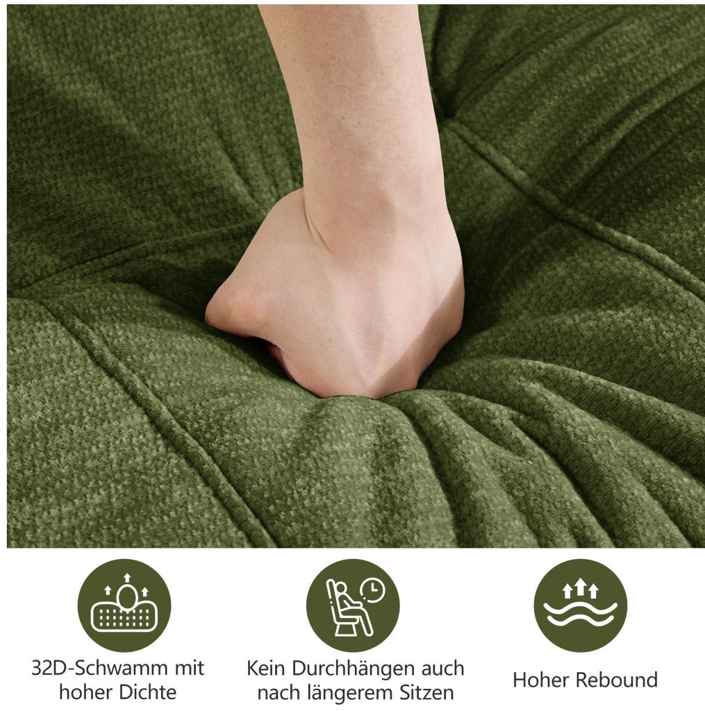DIVANO Modulare 194x160 cm in Chenille Verde con Pouf