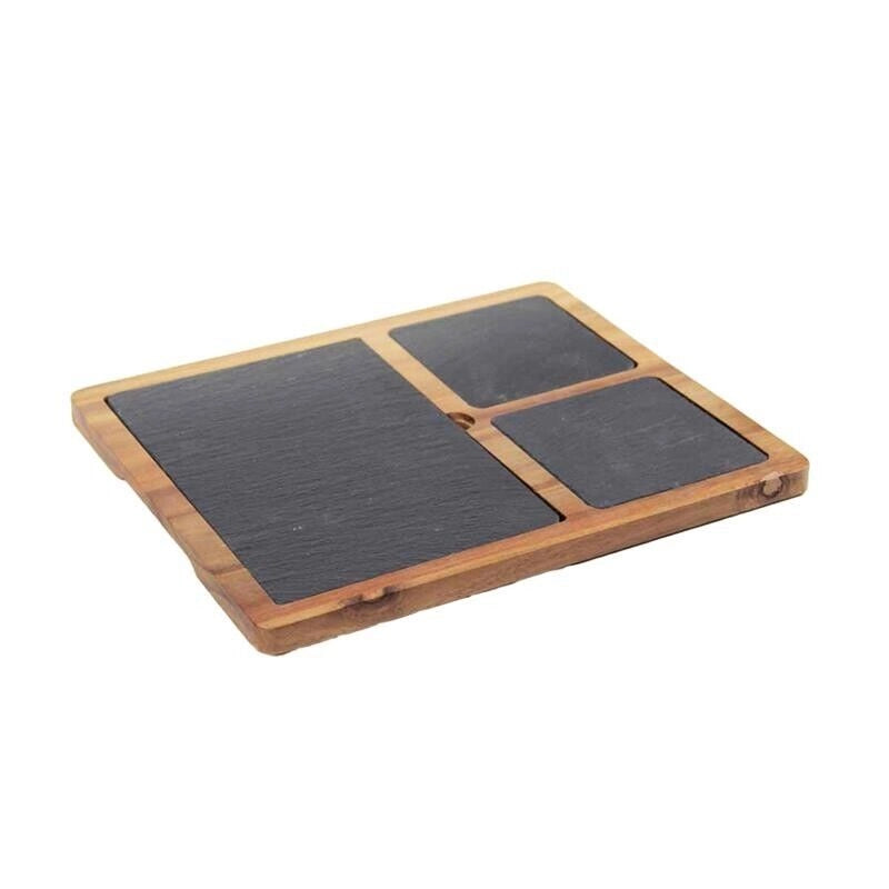 VASSOIO IN LEGNO CON ARDESIA 30X25X1.5 CM PER APERITIVI E FINGER FOOD