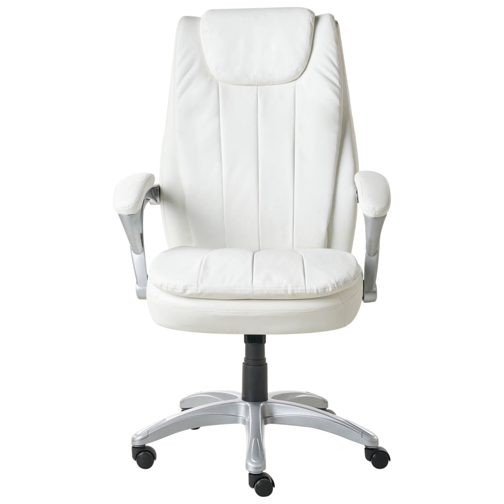 Sedia da ufficio direzionale Rivestimento in ecopelle bianco sporco Regolazione dell'altezza del sedile Imbottitura girevole