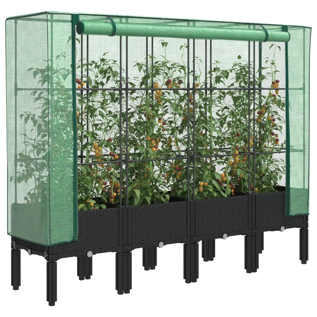 Fioriere | Cassetta per fiori | Letto Rialzato con Copertura Serra Effetto Rattan 160x40x140 cm