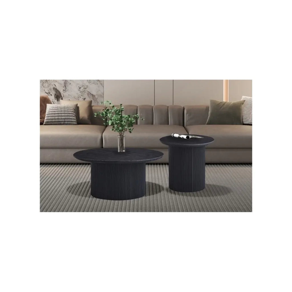 Tavolino basso VAGOS – Effetto legno marrone scuro – Rotondo – Diametro 80 cm – Design elegante e robusto