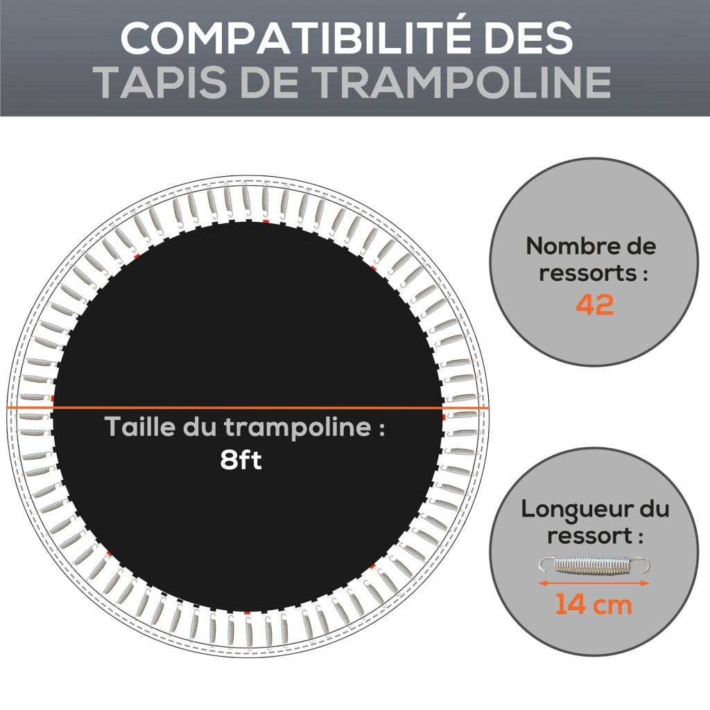 Tappeto di ricambio per trampolino ¨C Zephmum ¨C Compatibile ? 2.4 m, molle 14 cm