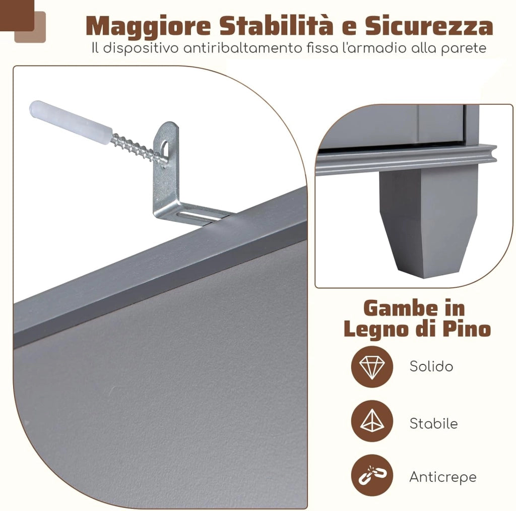 Mobile Bagno Alto 172 cm, Mobiletto Stretto da Pavimento con 3 Ripiani Aperti, 1 Cassetto, 1 Anta e Ripiano Regolabile, Armadietto Salvaspazio Indipendente per Cucina e Soggiorno (Grigio)