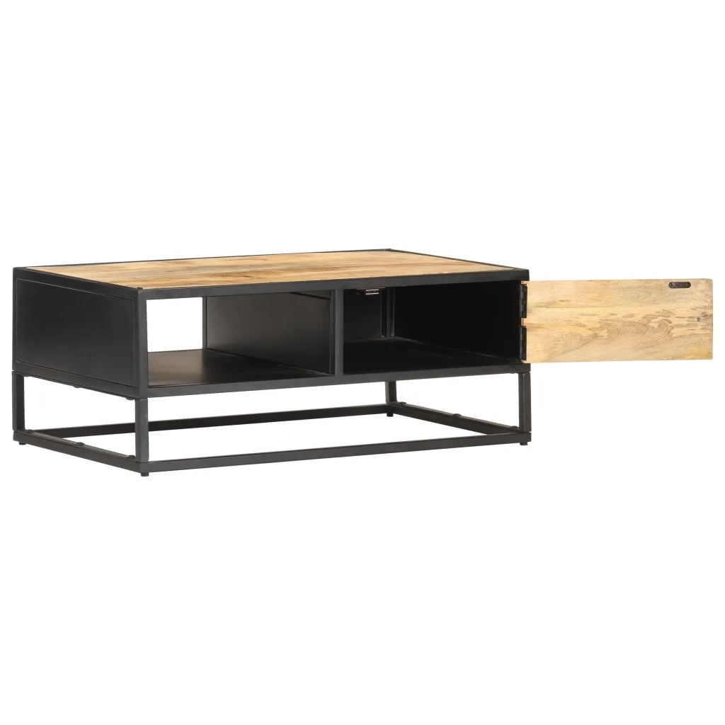 Tavolino con Anta Intagliata 90x55x36 cm Legno di Mango Grezzo 320946