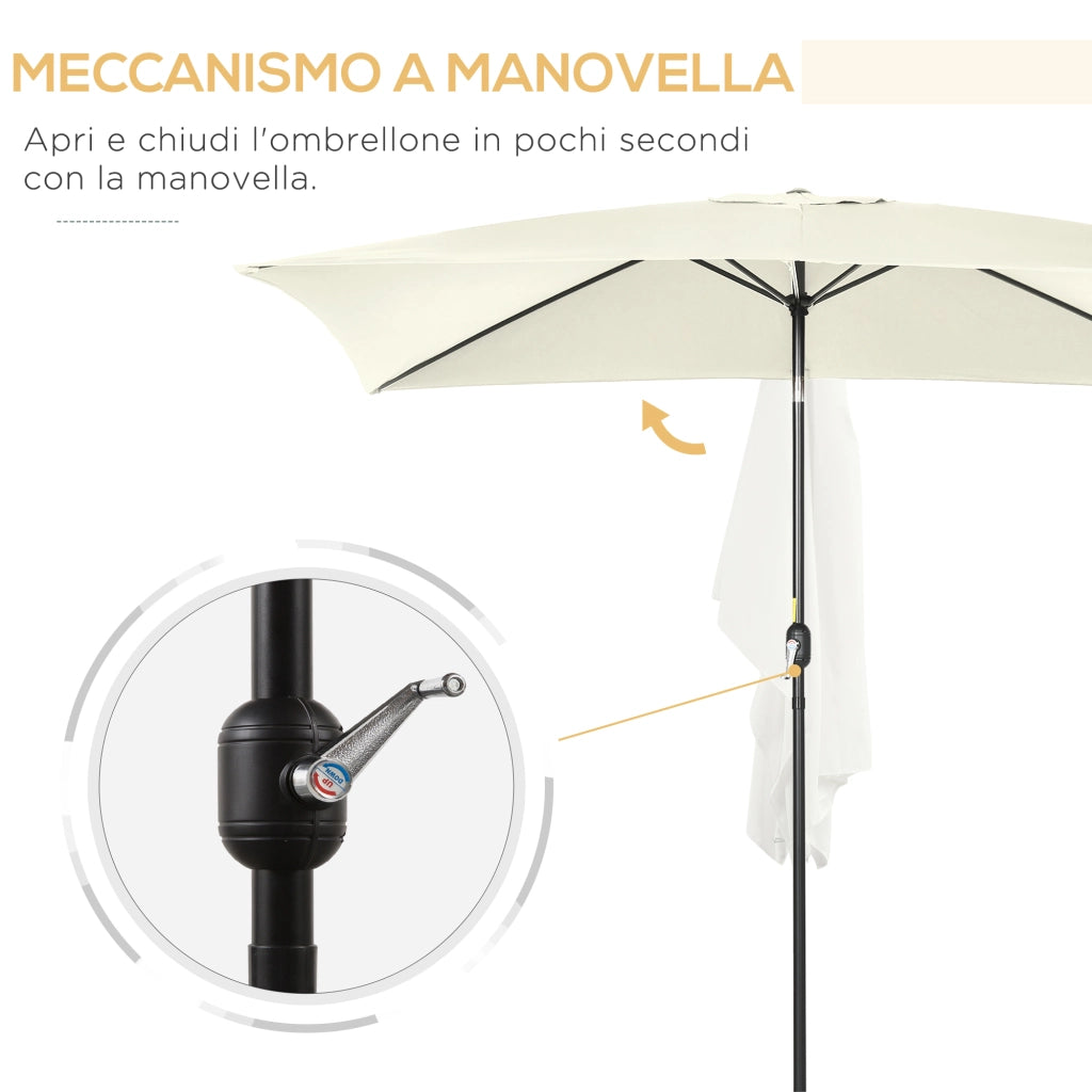 Ombrellone Rettangolare Giardino ¨C Xylo ¨C Alluminio Poliestere 2x3m Bianco Crema Nero