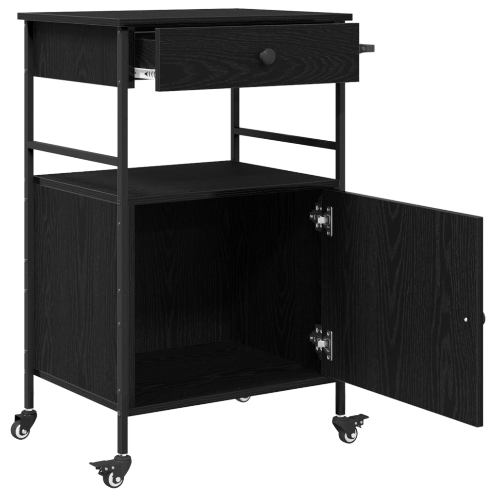 Carrello da Cucina Rovere Nero 56x43x89,5 cm Legno Ingegnerizzato