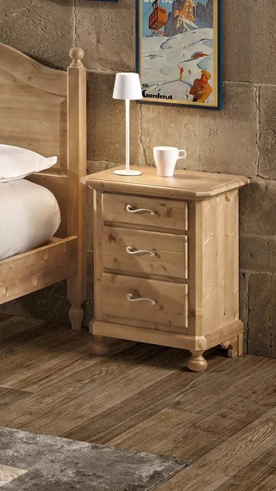 Comodino classico 3 cassetti legno massello abete grezzo 50x38x65 (307) - Mobili 2G