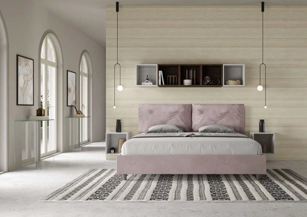 BS COM Letto matrimoniale king size con rete imbottito 190x210 microfibra glicine Large