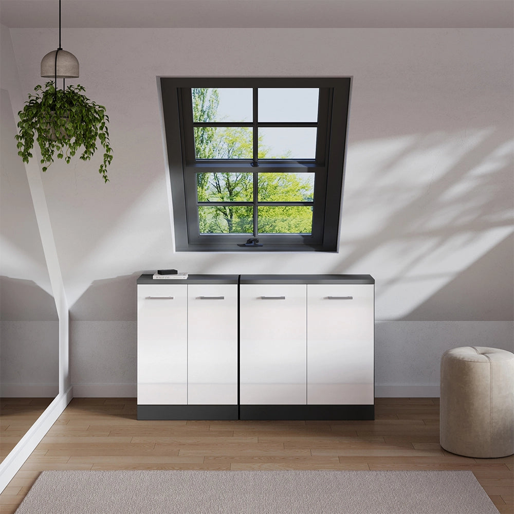 Set di mobili sottotetto Rion Bianco lucido/Antracite 140 cm Set di 2 carcasse armadio profondità 60 cm Vicco