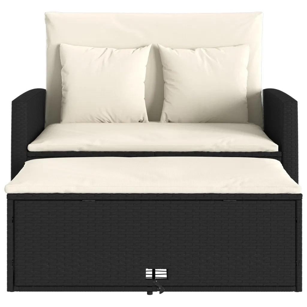 Divano da Giardino con Cuscini a 2 Posti Nero in Polyrattan 365131