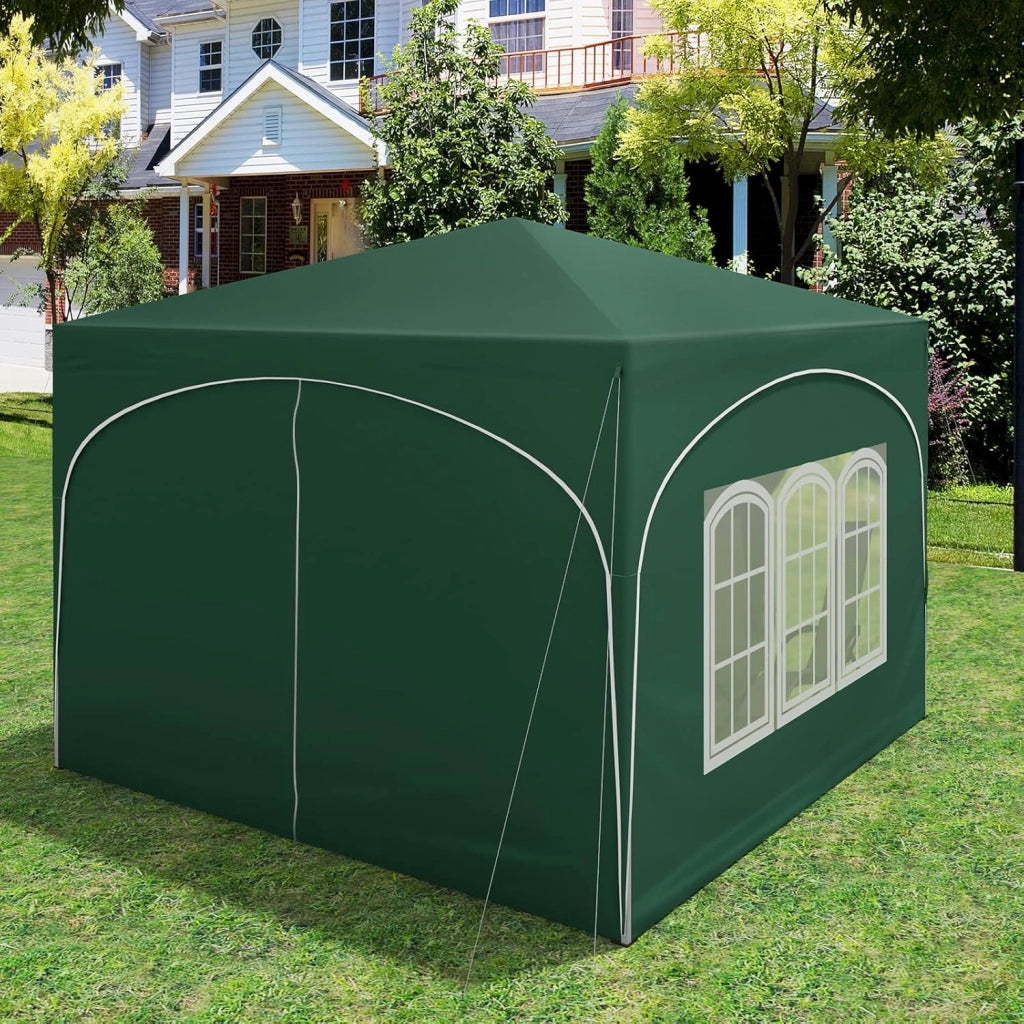 Gazebo Pieghevole da Giardino, Gazebo Idrorepellente Pop Up da 3x3m Pannelli Laterali, Tendone Esterno, Altezza Regolabile, Protezione UV, con Custodia Verde