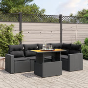 Set Divano da Giardino 6 pz con Cuscini Nero in Polyrattan 3271300