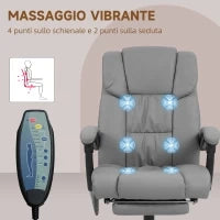 Poltrona Massaggiante e Reclinabile con Poggiapiedi, in Finta Pelle e Acciaio, 66x75x112-122 cm, Grigio