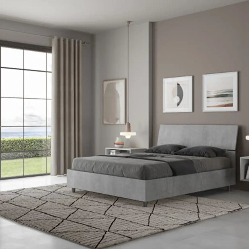 Letto matrimoniale francese contenitore 140x190 testata inclinata cemento Demas