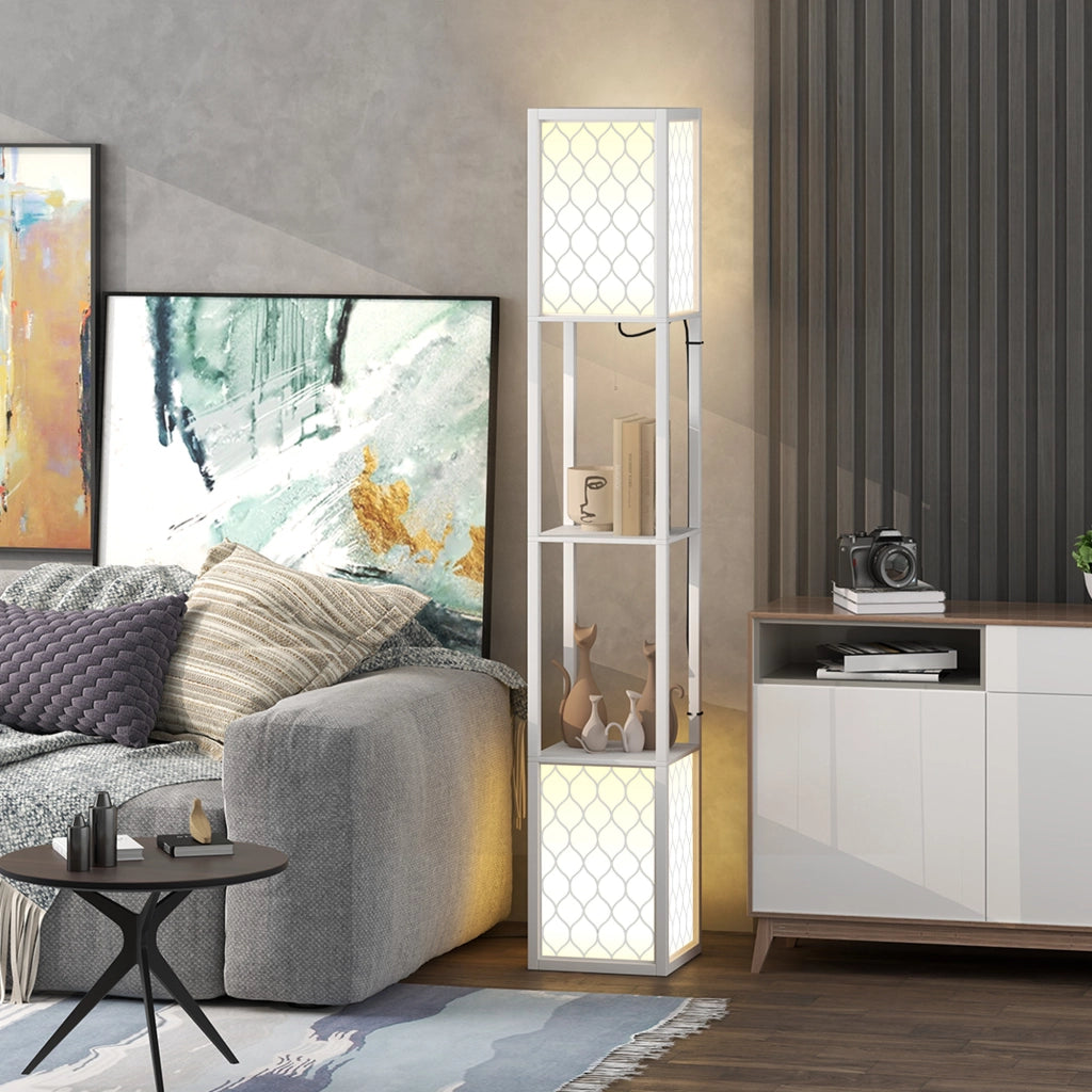 Lampada da Terra con Ripiani ¨C Xylo ¨C Bianco 26x26x156 cm