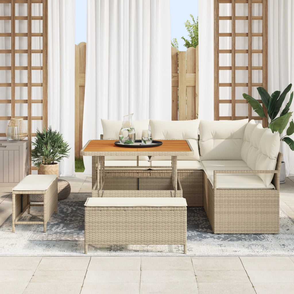 Set di Divani da Giardino da 8 Pezzi con Cuscini Beige Polyrattan Acacia