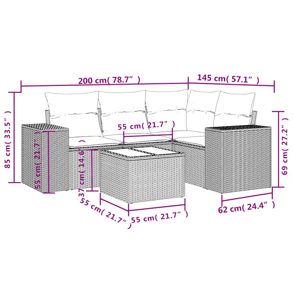 Salotto da Giardino-Set Divani da Giardino 5 pz con Cuscini Marrone in Polyrattan 427199