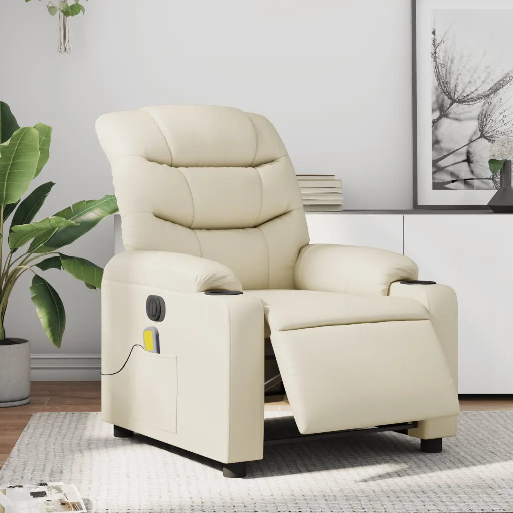 Poltrona Massaggiante | Sedia Relax Elettrica Reclinabile Crema Similpelle