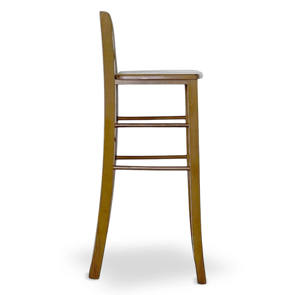 Sgabello snack h 80 cm in legno noce chiaro con manico e seduta in massello