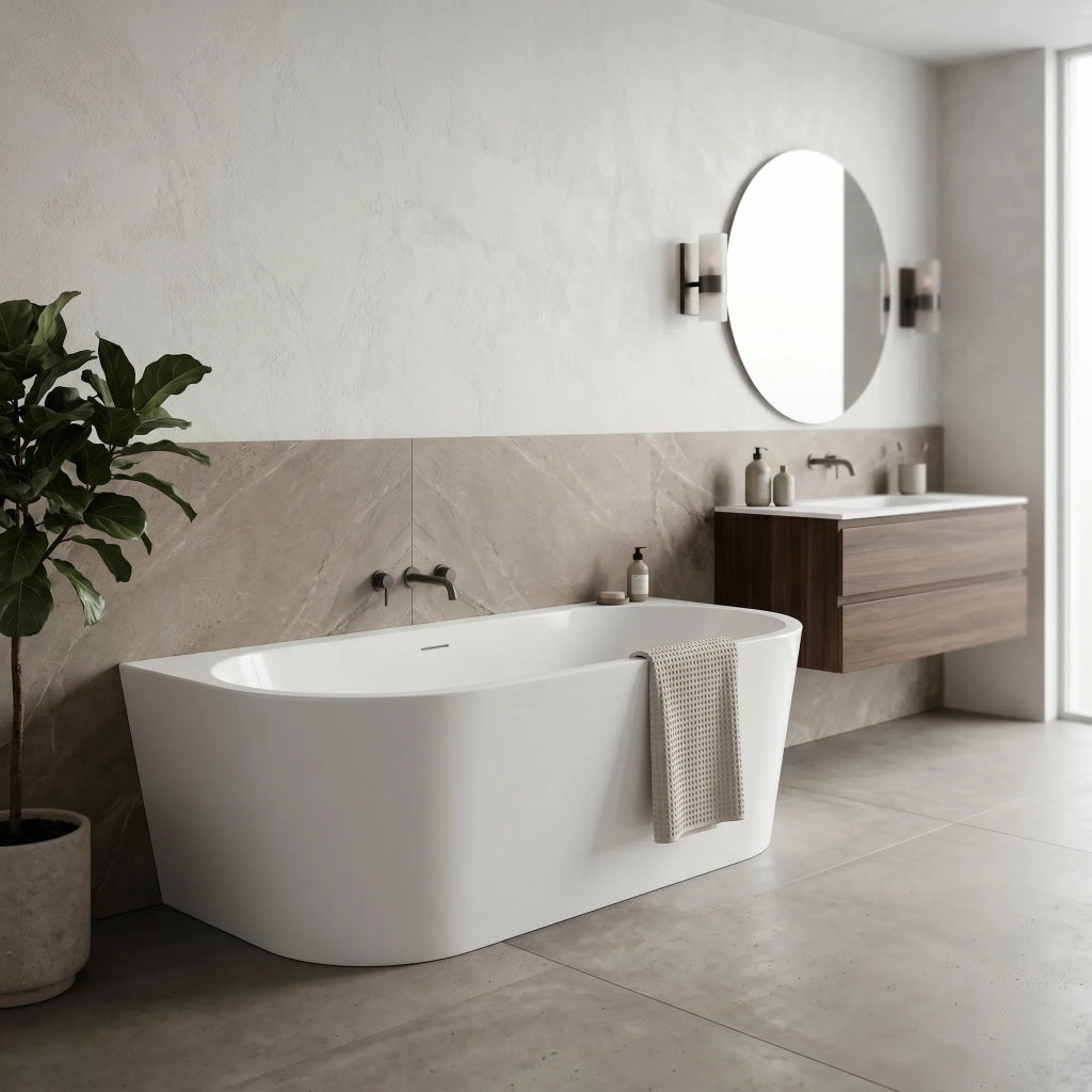 Vasca Bagno A Parete Rea Capri 180cm Copritappo rame spazzolato